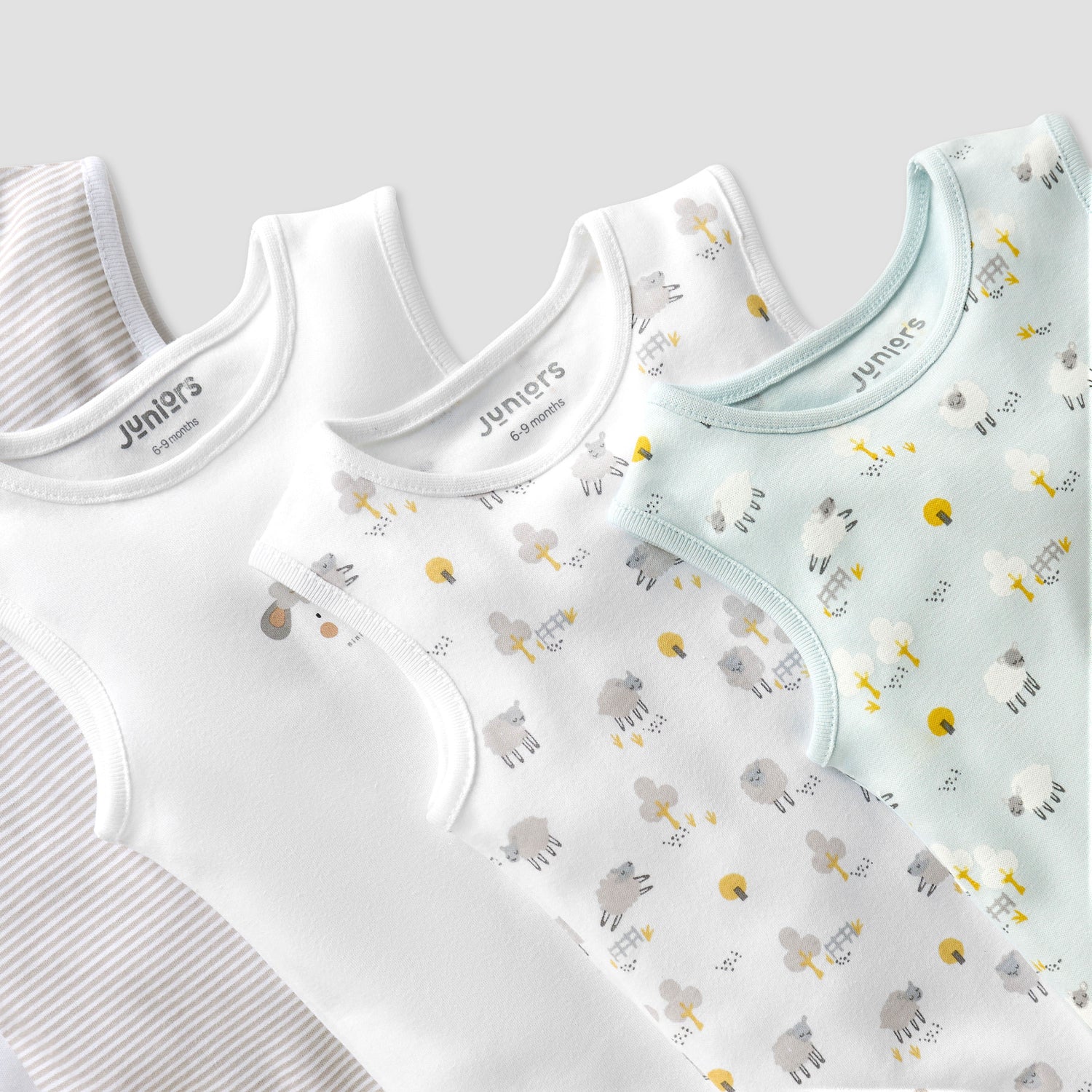Juniors Printed Sleeveless Bodysuit with Button Closure - Set of 7