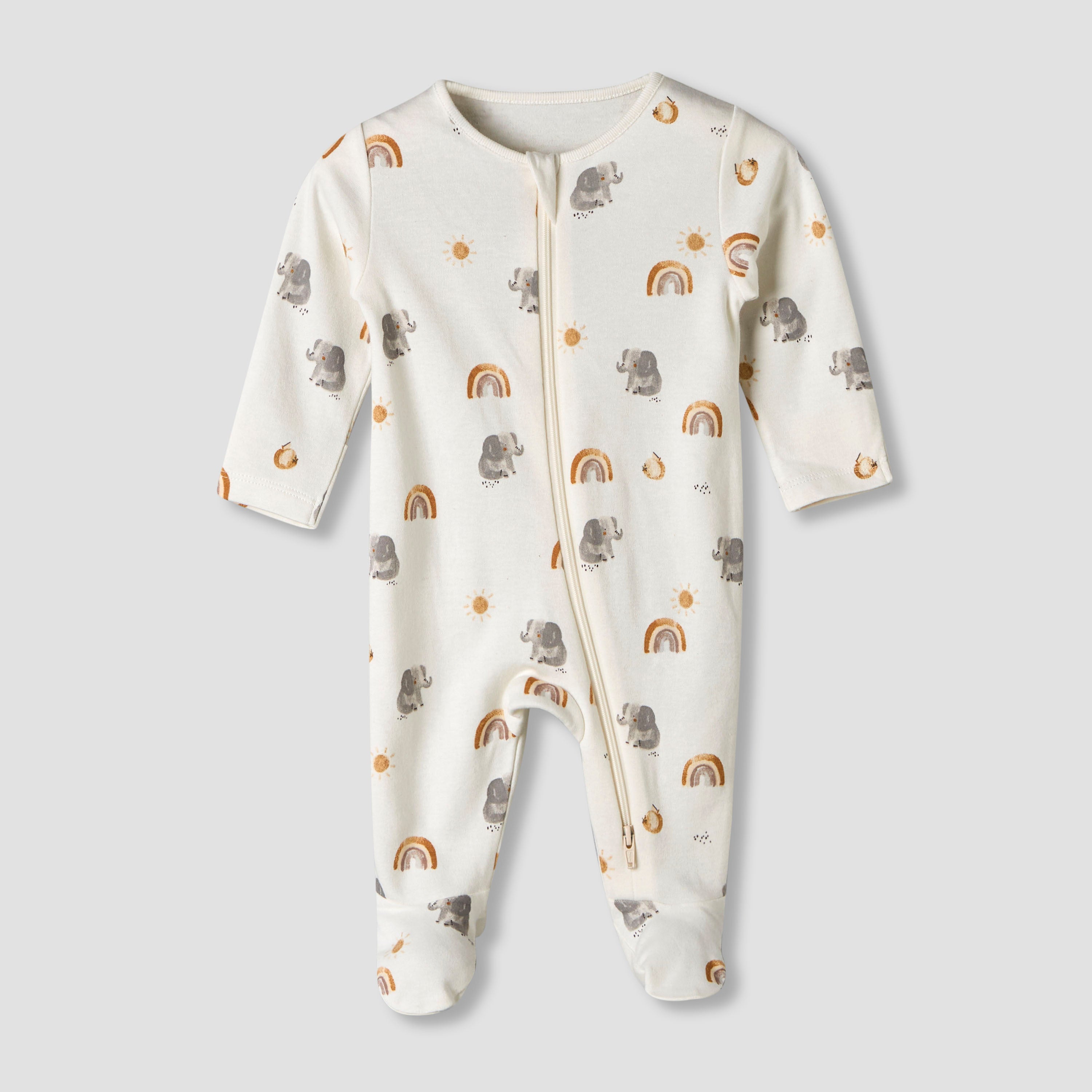 Pack of 3 Juniors Organic Cotton Round Neck Long Sleeves Sleepsuit with Print