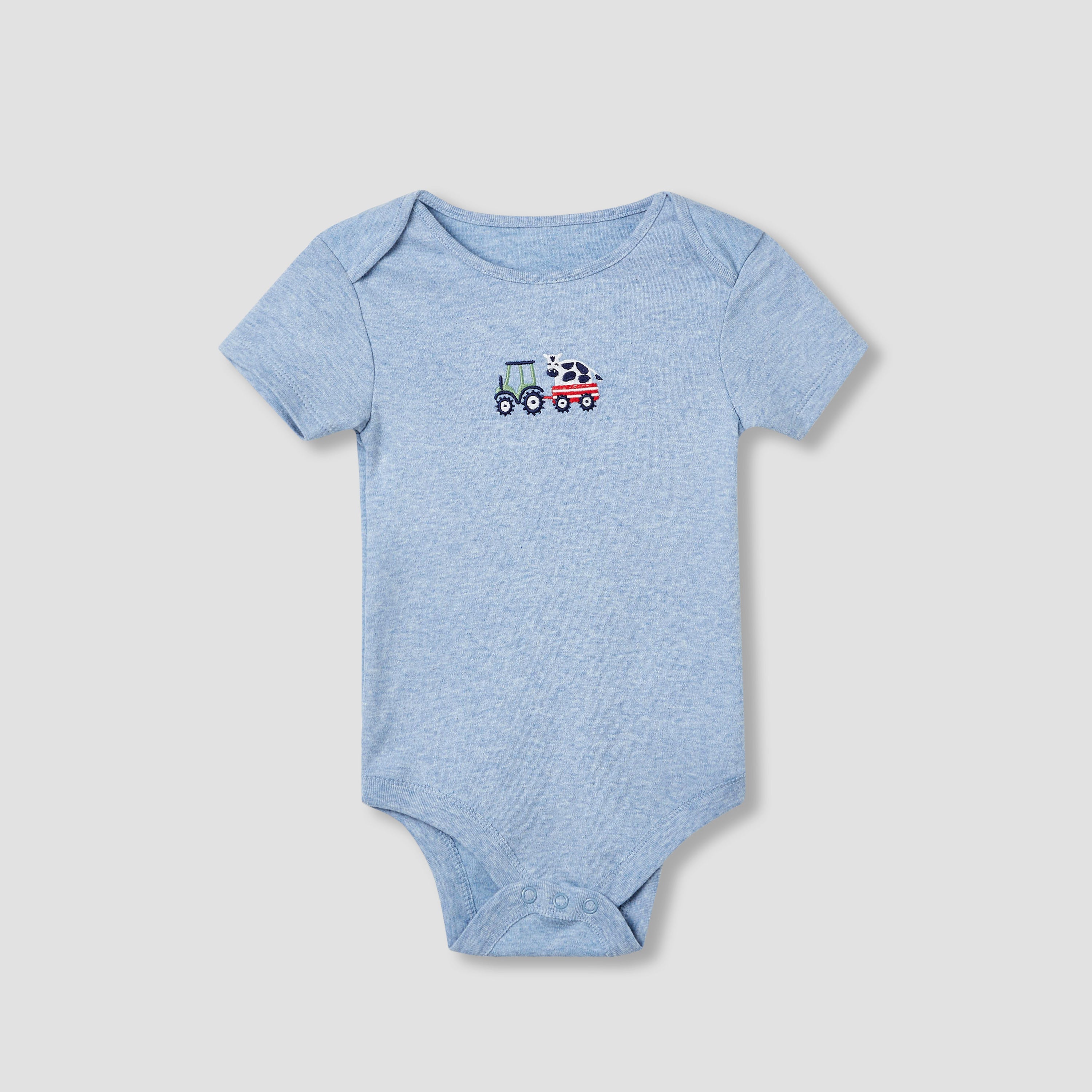 Juniors Farm Print Bodysuit with Short Sleeves and Button Closure - Set of 3