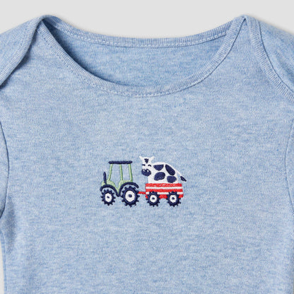 Juniors Farm Print Bodysuit with Short Sleeves and Button Closure - Set of 3