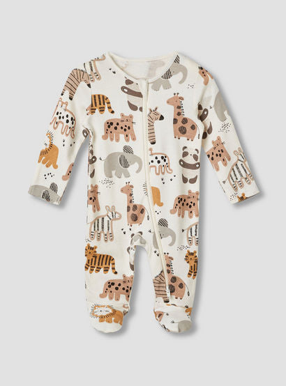 Juniors Cotton Round Neck Long Sleeves Sleepsuit with Safari Print, Set of 3-baby-boys-clothing-nightwear-sleepsuits-image-3