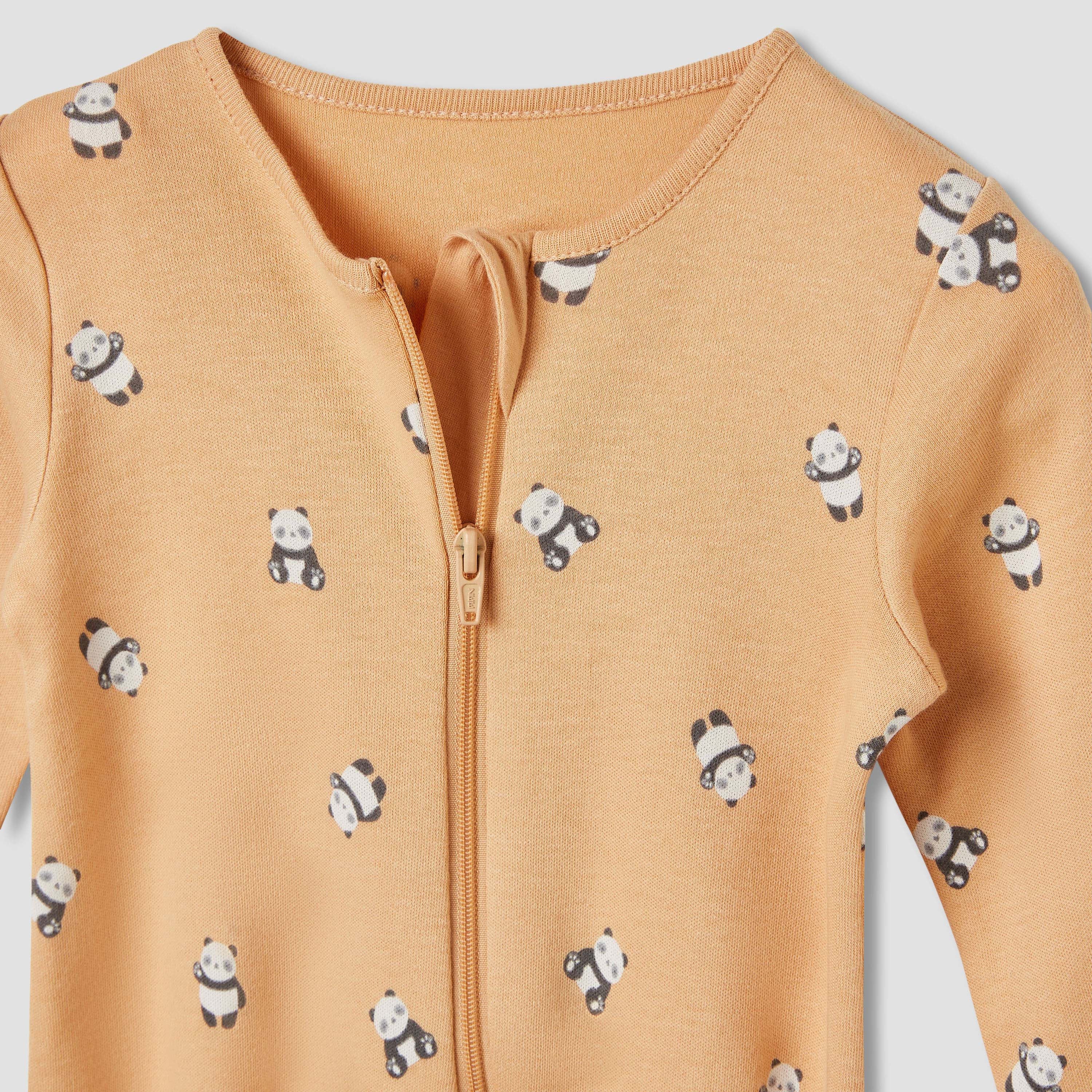 Juniors Cotton Round Neck Long Sleeves Sleepsuit with Safari Print, Set of 3