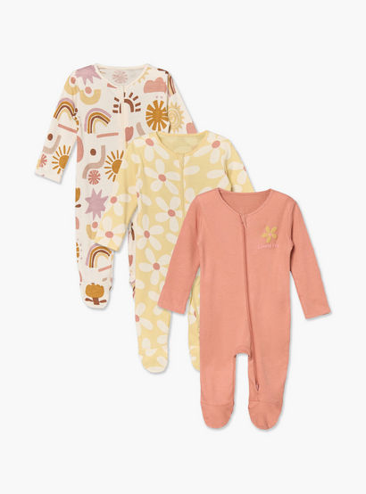 Pack of 3 Juniors Cotton Round Neck Long Sleeves Sleepsuit with Floral Print-baby-girls-clothing-nightwear-sleepsuits-image-1