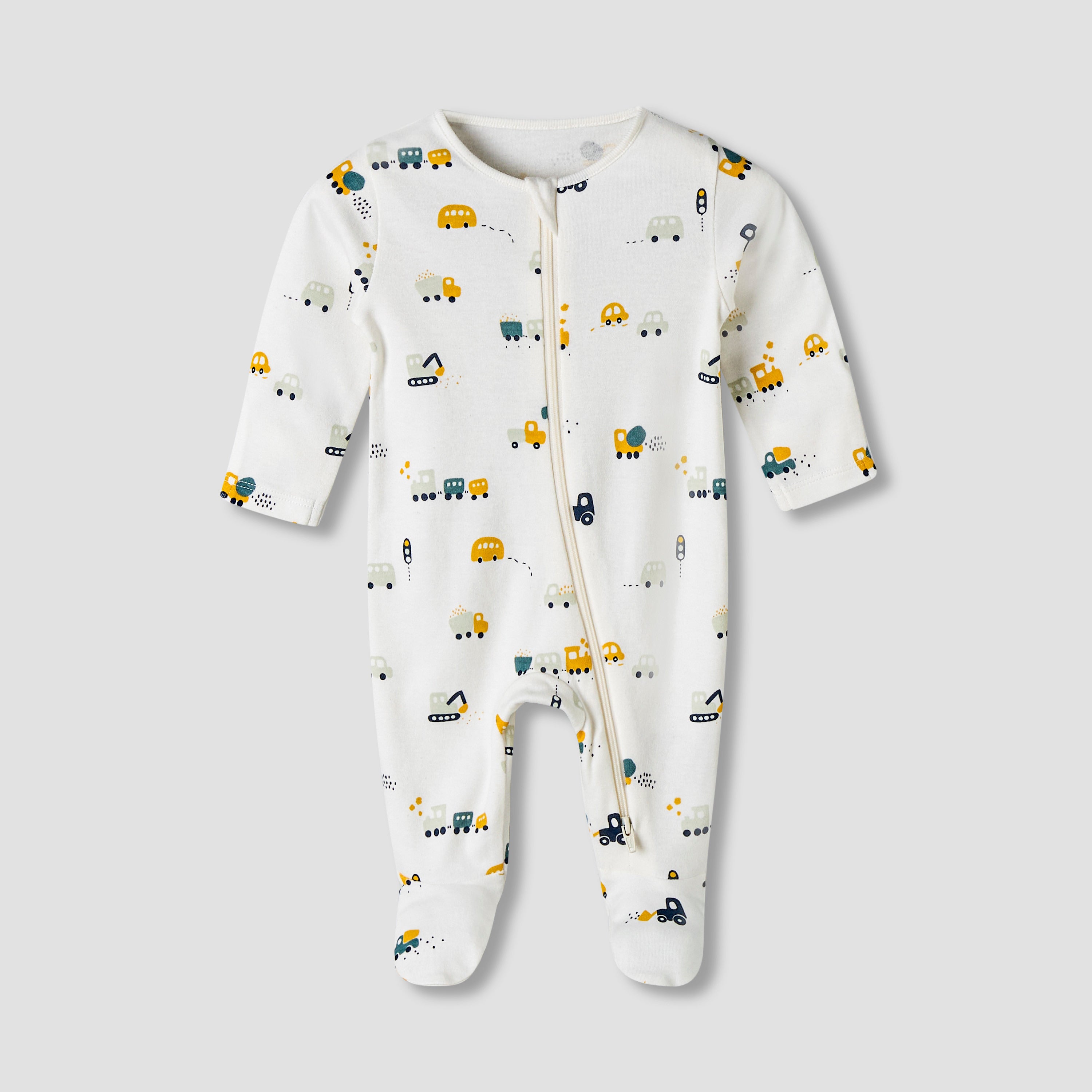 Pack of 3 Juniors Organic Cotton Round Neck Long Sleeves Sleepsuit with Print