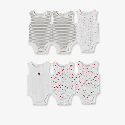 Pack of 6 Juniors Cotton Crew Neck Sleeveless Bodysuit with Assorted Print