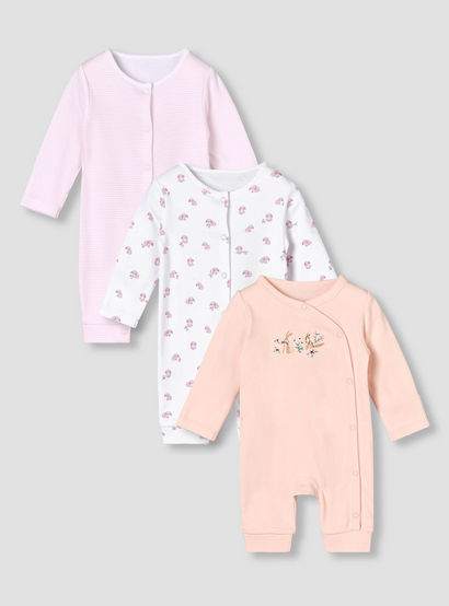 Pack of 3 Juniors Round Neck Long Sleeves Sleepsuit with Button Closure-baby-girls-clothing-nightwear-sleepsuits-image-1