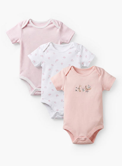 Pack of 3 Juniors Cotton Round Neck Long Sleeves Bodysuit with Short Sleeves-baby-girls-clothing-bodysuits-image-1
