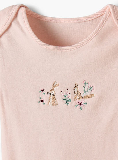 Pack of 3 Juniors Cotton Round Neck Long Sleeves Bodysuit with Short Sleeves-baby-girls-clothing-bodysuits-image-6