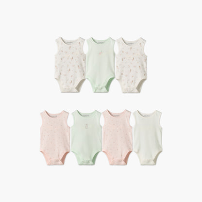 Pack of 7 Juniors Cotton Crew Neck Sleeveless Bodysuit with Floral Print