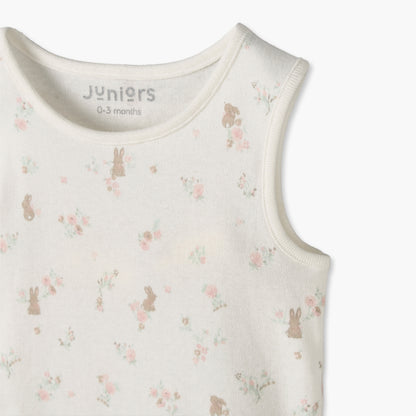 Pack of 7 Juniors Cotton Crew Neck Sleeveless Bodysuit with Floral Print