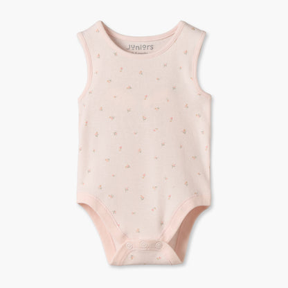 Pack of 7 Juniors Cotton Crew Neck Sleeveless Bodysuit with Floral Print