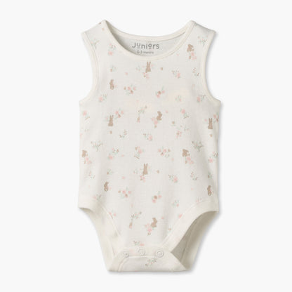 Pack of 7 Juniors Cotton Crew Neck Sleeveless Bodysuit with Floral Print