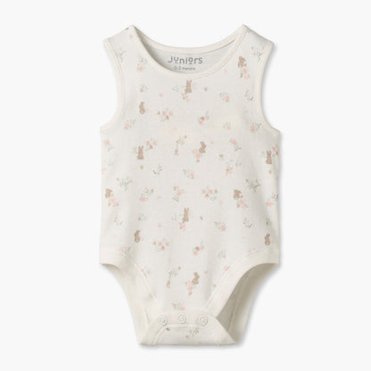 Pack of 7 Juniors Cotton Crew Neck Sleeveless Bodysuit with Floral Print