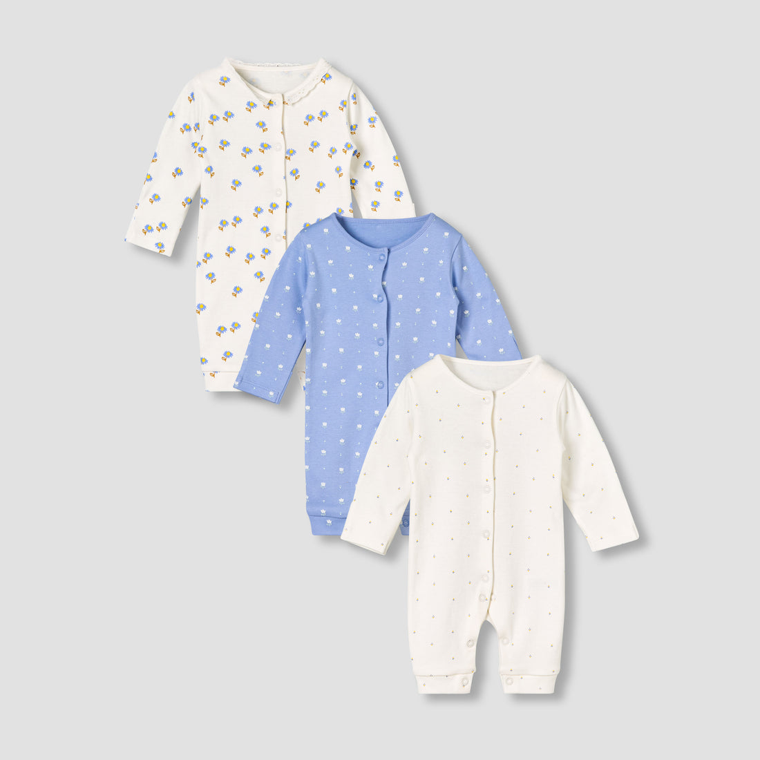 Pack of 3 Juniors Round Neck Long Sleeves Sleepsuit with Print - Multicolour / 12-18 mths