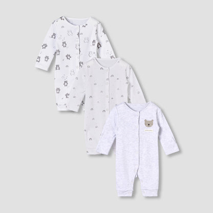 Pack of 3 Juniors Round Neck Long Sleeves Sleepsuit with Print - Grey / 12-18 mths