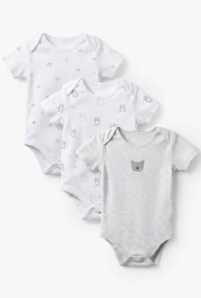 Pack of 3 Juniors Round Neck Short Sleeves Bodysuit with Snap Button Closure