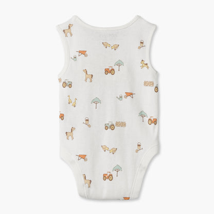 Pack of 7 Juniors Crew Neck Sleeveless Bodysuit with Farm Print