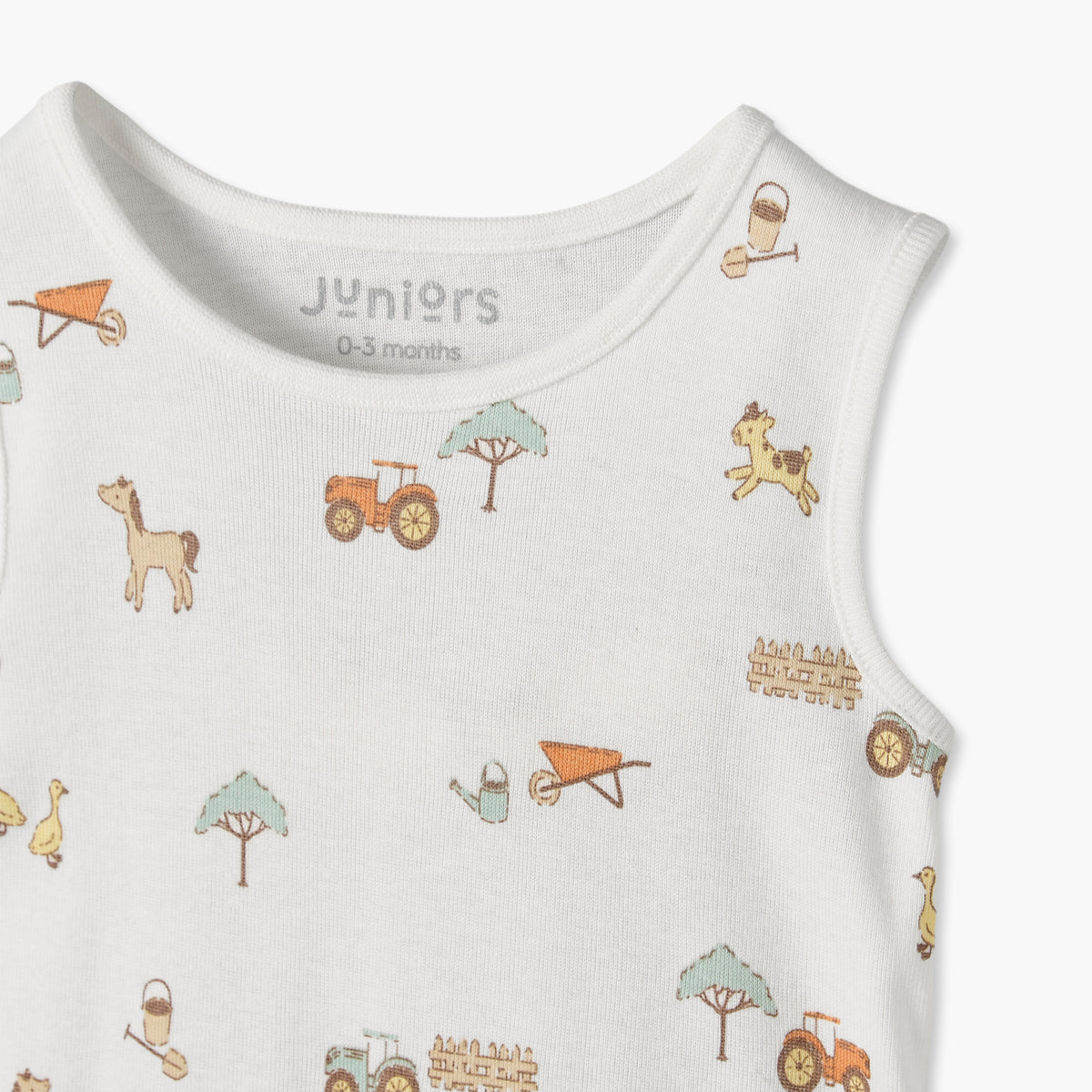 Pack of 7 Juniors Crew Neck Sleeveless Bodysuit with Farm Print