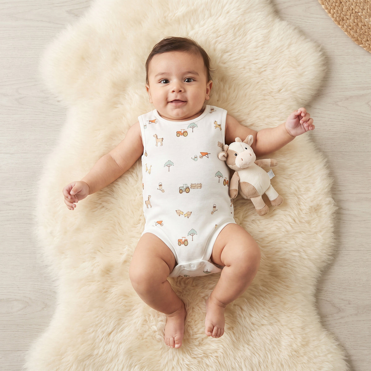 Pack of 7 Juniors Crew Neck Sleeveless Bodysuit with Farm Print