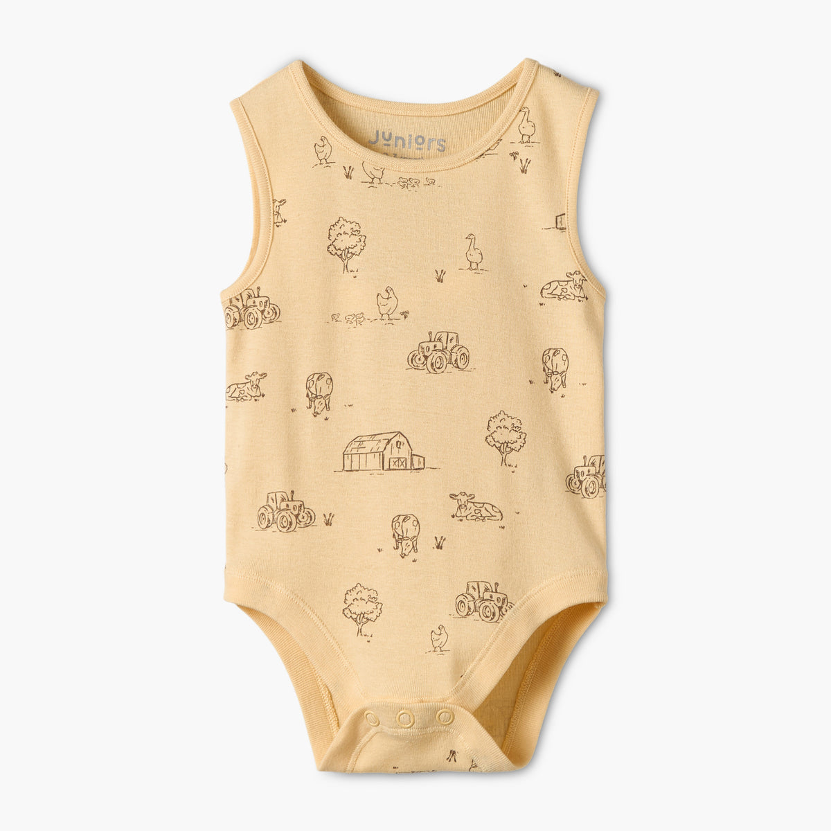 Pack of 7 Juniors Crew Neck Sleeveless Bodysuit with Farm Print