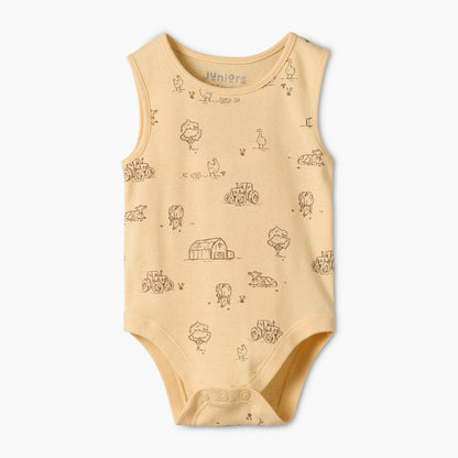 Pack of 7 Juniors Crew Neck Sleeveless Bodysuit with Farm Print