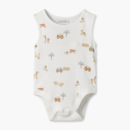 Pack of 7 Juniors Crew Neck Sleeveless Bodysuit with Farm Print