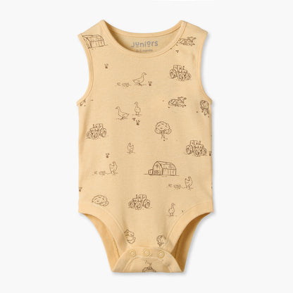 Pack of 7 Juniors Crew Neck Sleeveless Bodysuit with Farm Print
