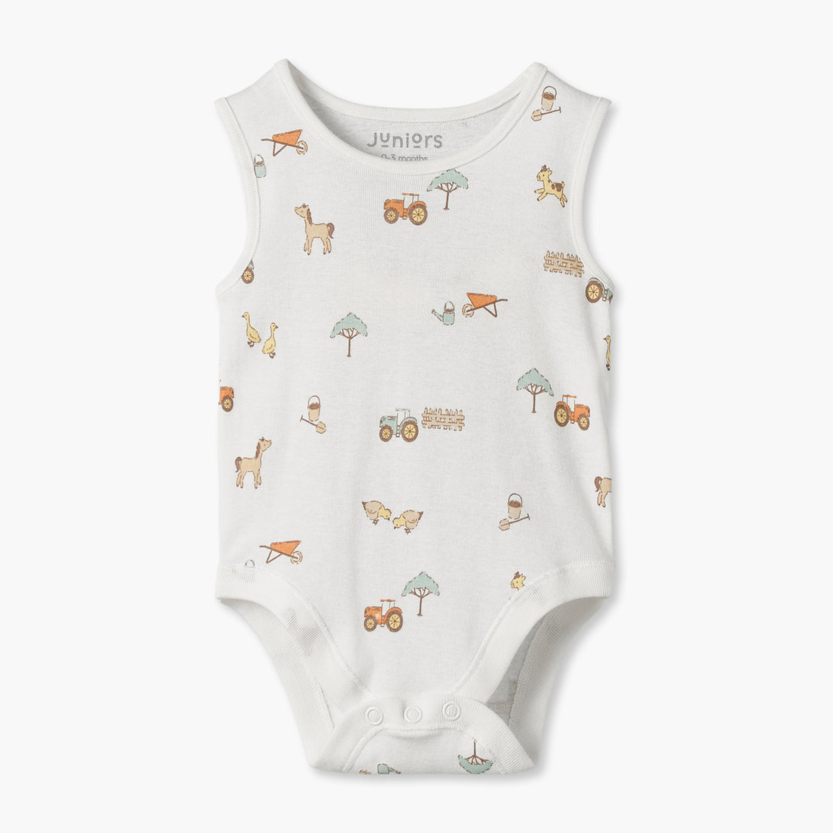 Pack of 7 Juniors Crew Neck Sleeveless Bodysuit with Farm Print