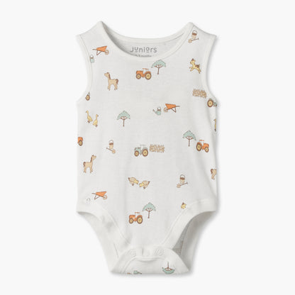 Pack of 7 Juniors Crew Neck Sleeveless Bodysuit with Farm Print