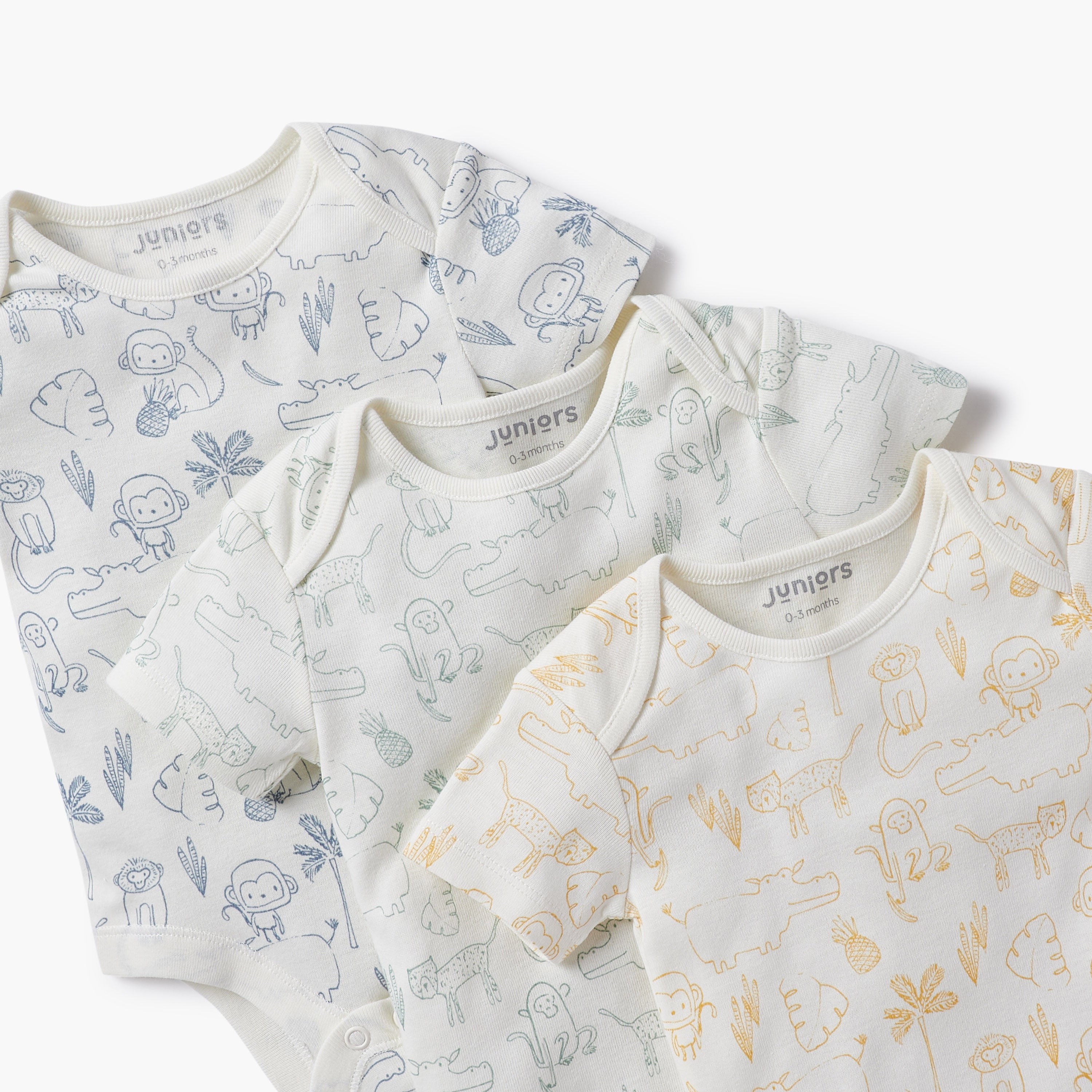 Juniors Animal Print Bodysuit with Envelope Neck - Set of 3