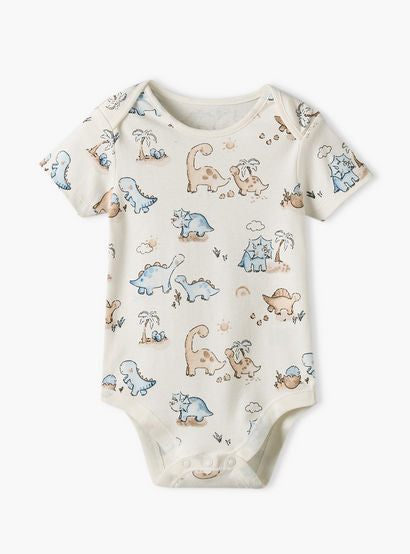 Pack of 3 Juniors Round Neck Short Sleeves Bodysuit with Dinosaur Print-baby-boys-clothing-bodysuits-image-5