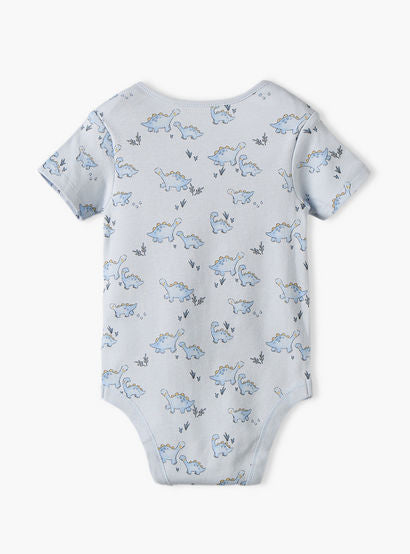 Pack of 3 Juniors Round Neck Short Sleeves Bodysuit with Dinosaur Print-baby-boys-clothing-bodysuits-image-6
