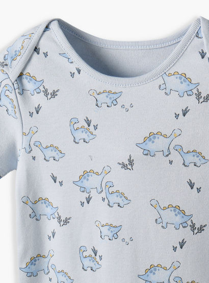 Pack of 3 Juniors Round Neck Short Sleeves Bodysuit with Dinosaur Print-baby-boys-clothing-bodysuits-image-7