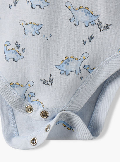 Pack of 3 Juniors Round Neck Short Sleeves Bodysuit with Dinosaur Print-baby-boys-clothing-bodysuits-image-8