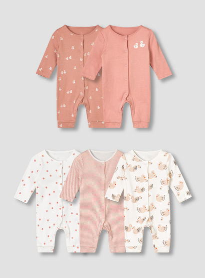 Pack of 5 Juniors Cotton Round Neck Long Sleeves Sleepsuit with Print-baby-girls-clothing-nightwear-sleepsuits-image-1