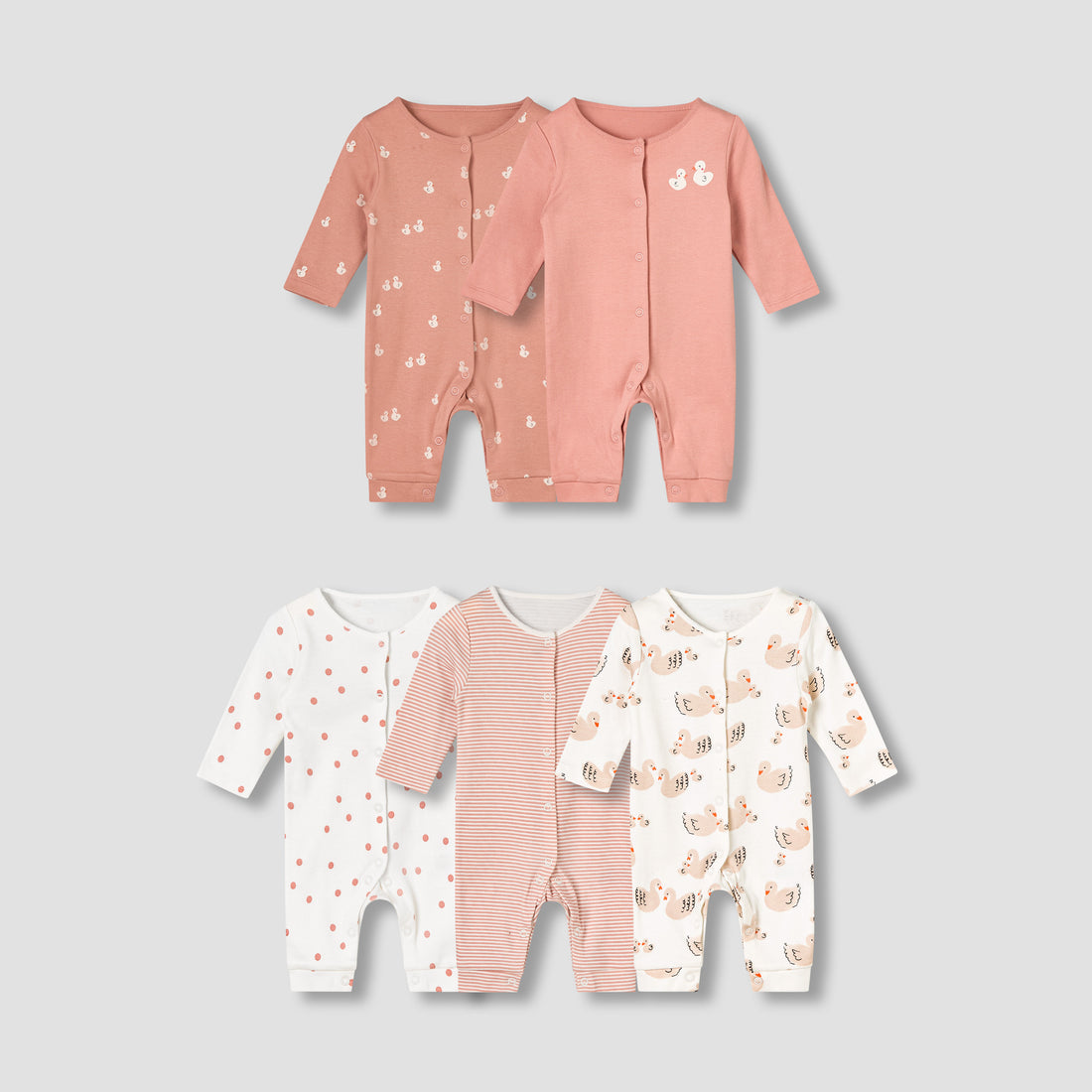 Pack of 5 Juniors Cotton Round Neck Long Sleeves Sleepsuit with Print - Multicolour / 12-18 mths