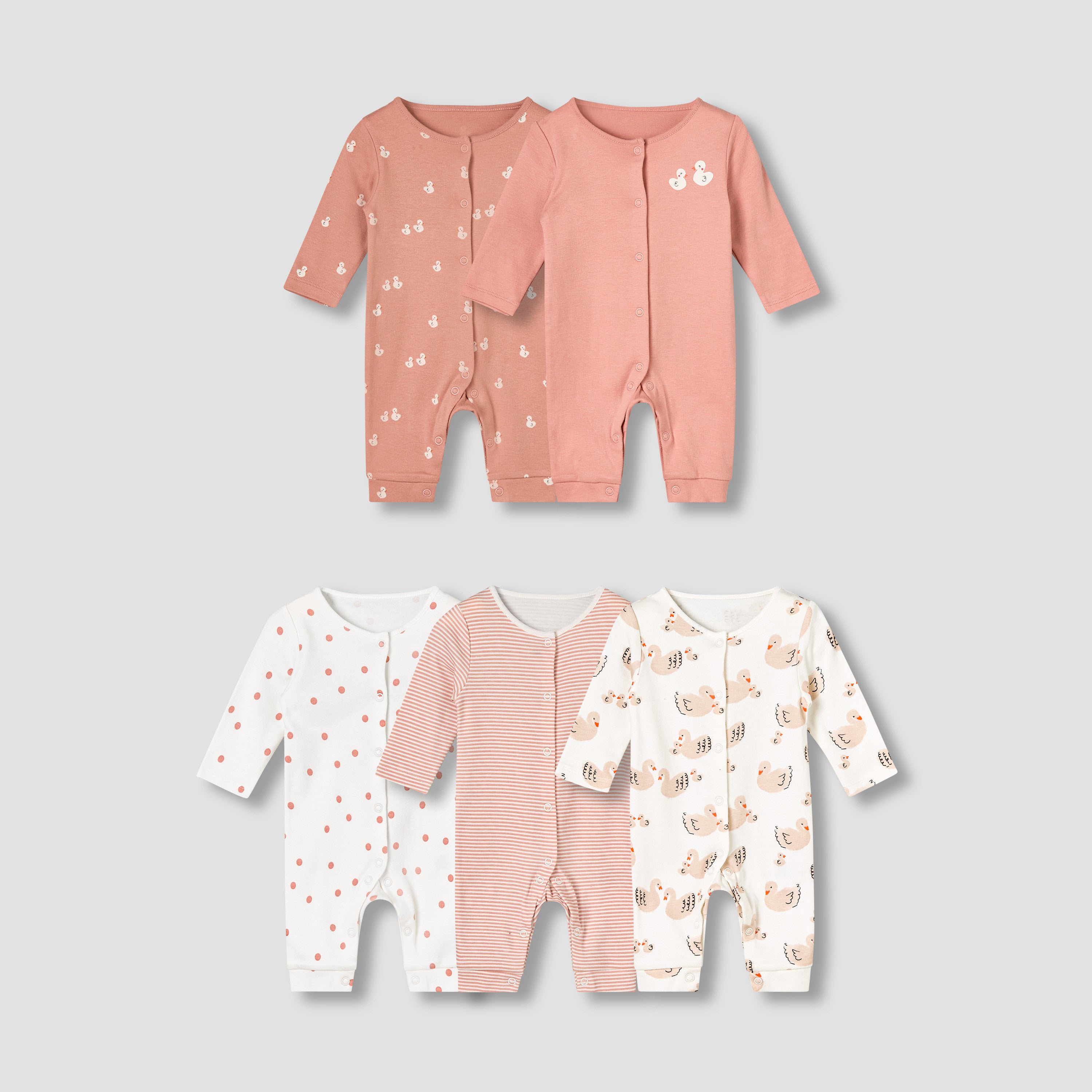 Pack of 5 Juniors Cotton Round Neck Long Sleeves Sleepsuit with Print - Multicolour / 12-18 mths