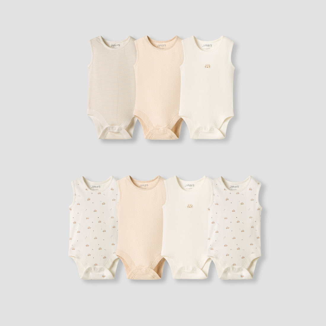 Juniors Printed Sleeveless Bodysuit - Set of 7 - Multicolour / 12-18 mths