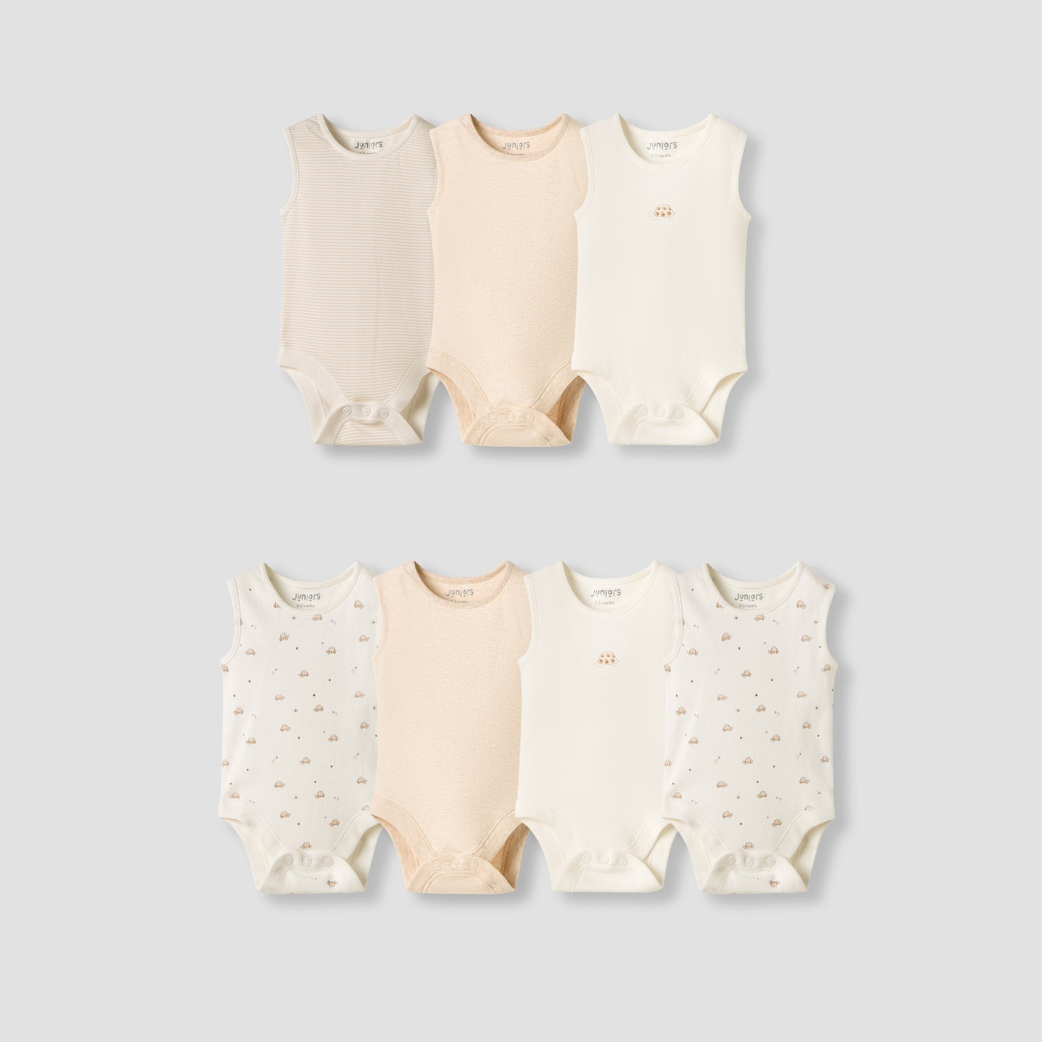 Juniors Printed Sleeveless Bodysuit - Set of 7 - Multicolour / 12-18 mths