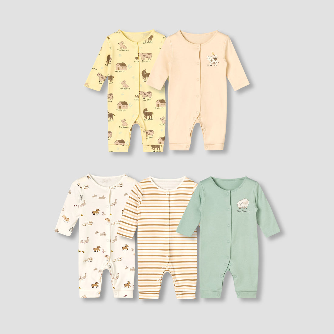 Pack of 5 Juniors Round Neck Long Sleeves Sleepsuit with Print - Multicolour / 12-18 mths
