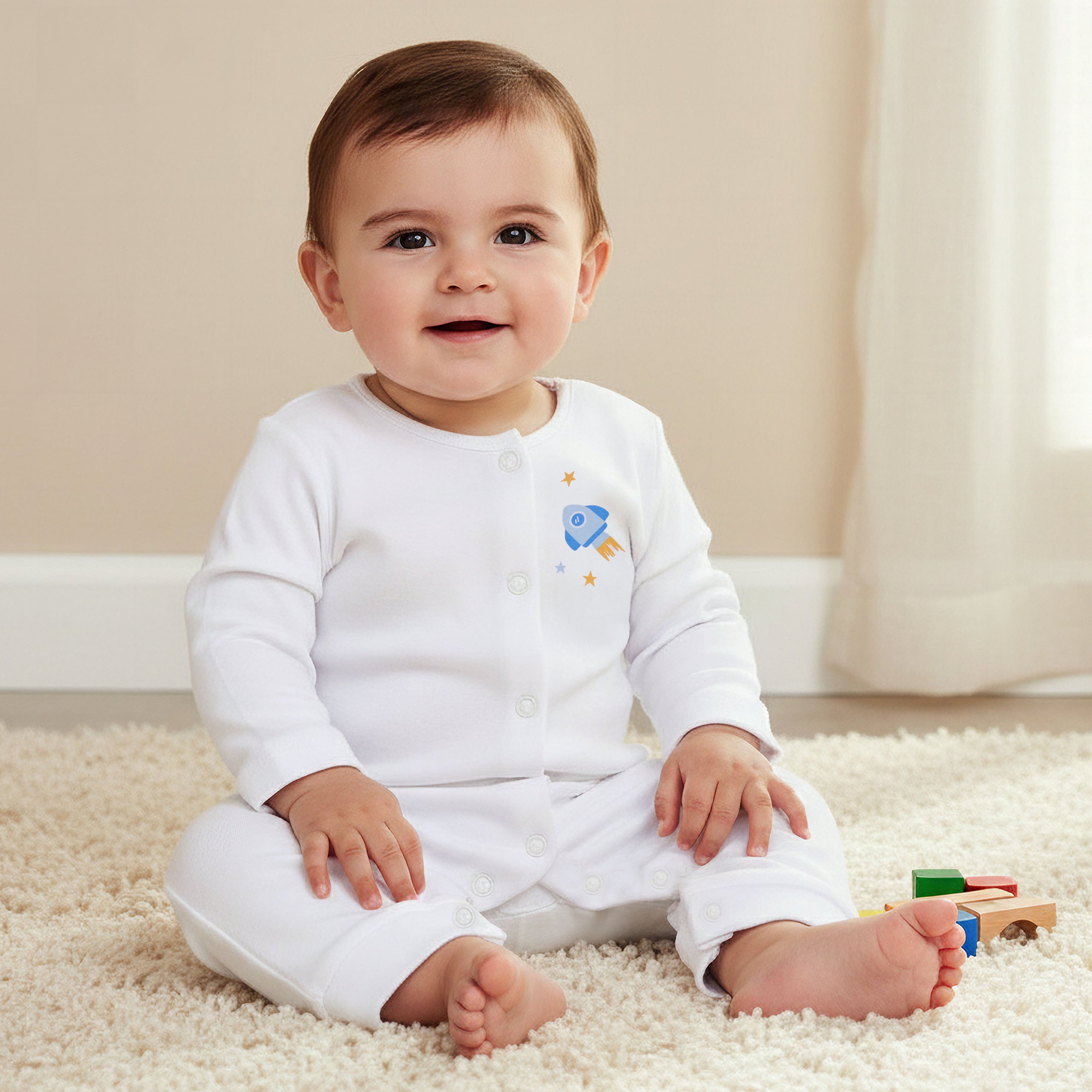 Pack of 5 Juniors Cotton Round Neck Long Sleeves Sleepsuit with Print