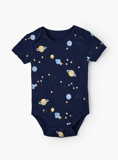 Pack of 5 Juniors Crew Neck Short Sleeves Bodysuit with Rocket Print-baby-boys-clothing-bodysuits-image-6