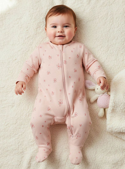 Pack of 3 Juniors Organic Cotton Round Neck Long Sleeves Sleepsuit with Floral Print-baby-girls-clothing-nightwear-sleepsuits-image-2