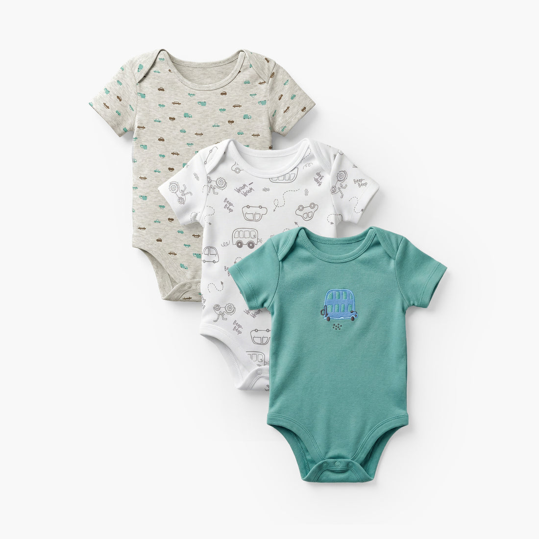 Pack of 3 Juniors Round Neck Short Sleeves Bodysuit with Snap Button Closure