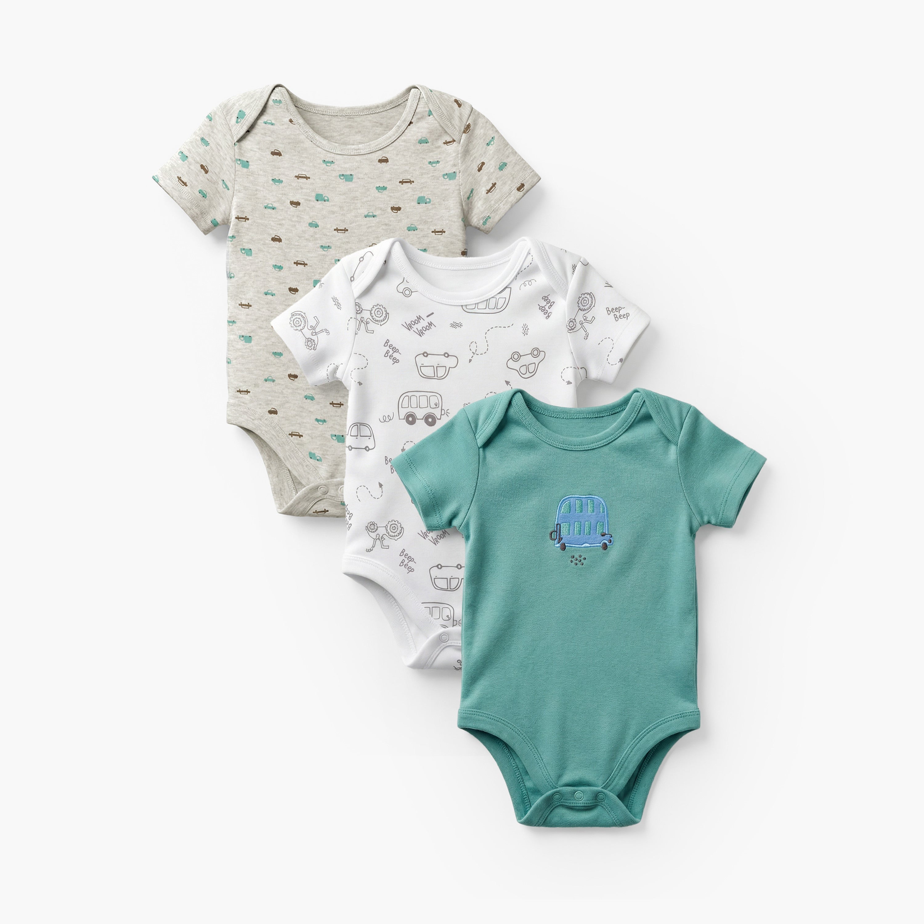 Pack of 3 Juniors Round Neck Short Sleeves Bodysuit with Snap Button Closure