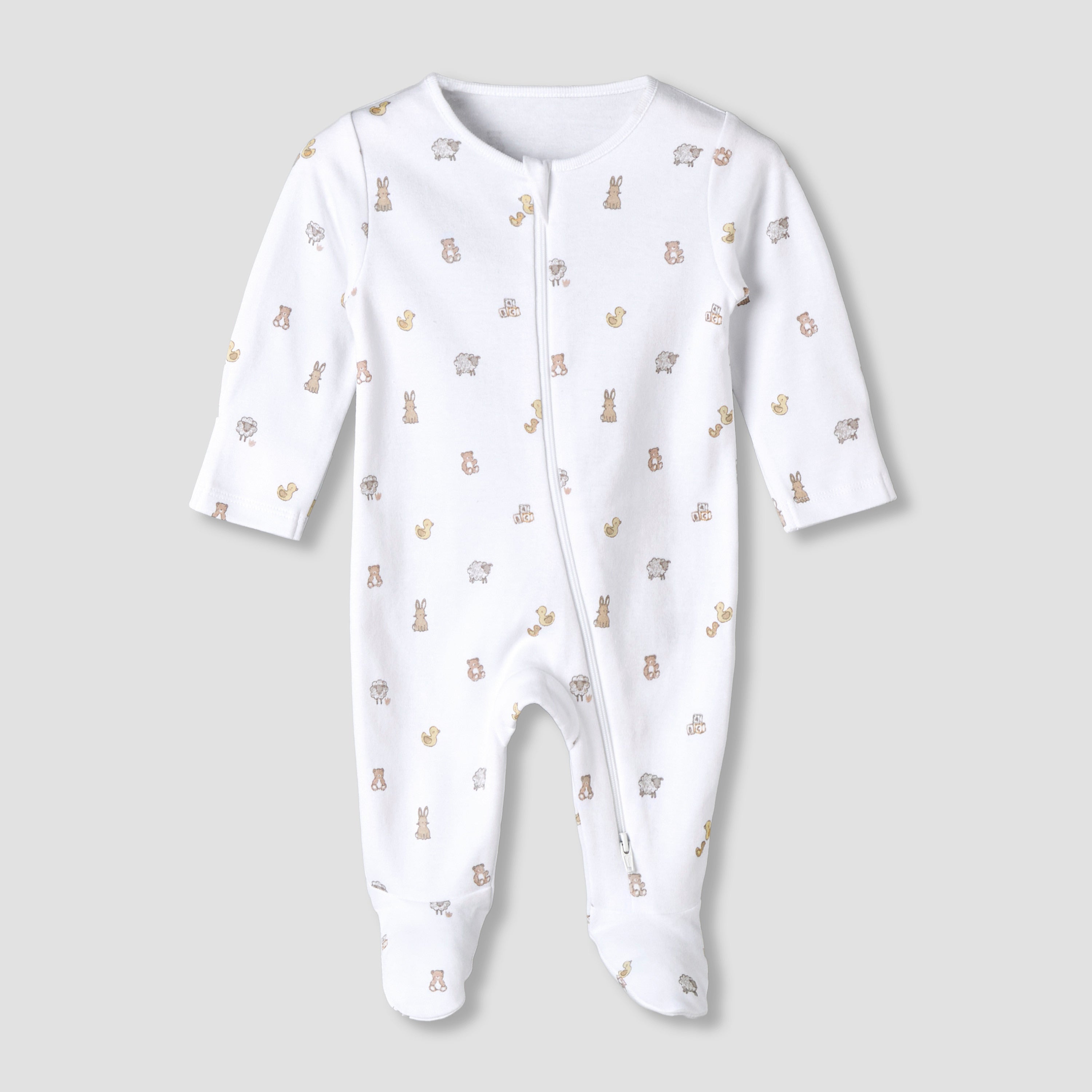 Pack of 3 Juniors Organic Cotton Round Neck Long Sleeves Sleepsuit with Print
