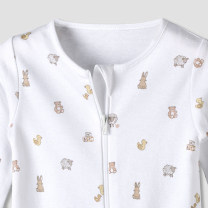 Pack of 3 Juniors Organic Cotton Round Neck Long Sleeves Sleepsuit with Print
