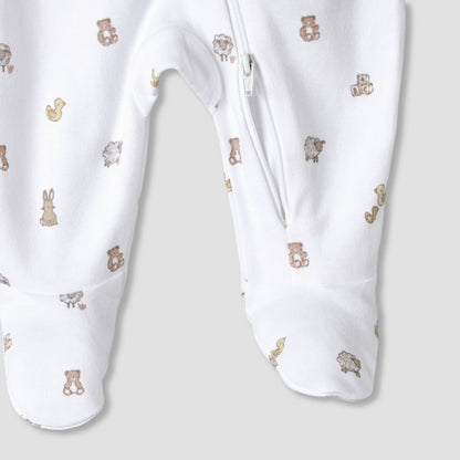 Pack of 3 Juniors Organic Cotton Round Neck Long Sleeves Sleepsuit with Print