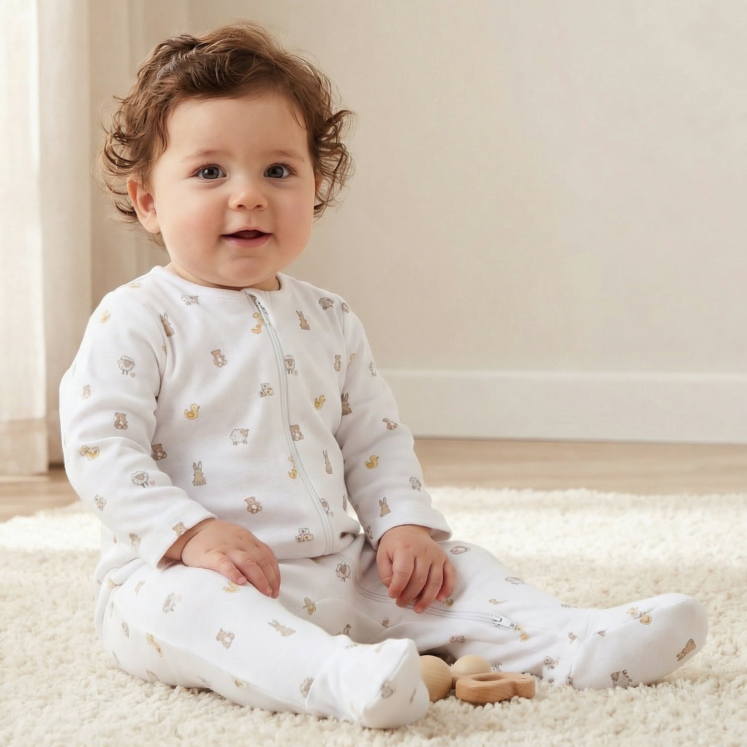 Pack of 3 Juniors Organic Cotton Round Neck Long Sleeves Sleepsuit with Print