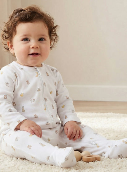 Pack of 3 Juniors Organic Cotton Round Neck Long Sleeves Sleepsuit with Print-baby-girls-clothing-nightwear-sleepsuits-image-2